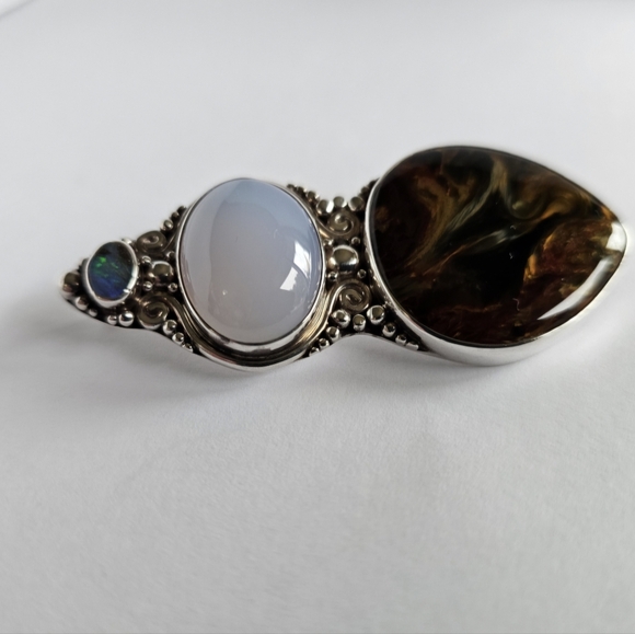 Vintage Sajen Sterling Silver -Pietersite -Chalcedony- Opal Statement Necklace - Picture 2 of 3